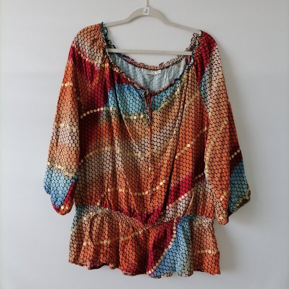 Cato Womens Multicolor Round Keyhole Neck Circle Print Blouse Top Size 26/28W - Picture 1 of 7